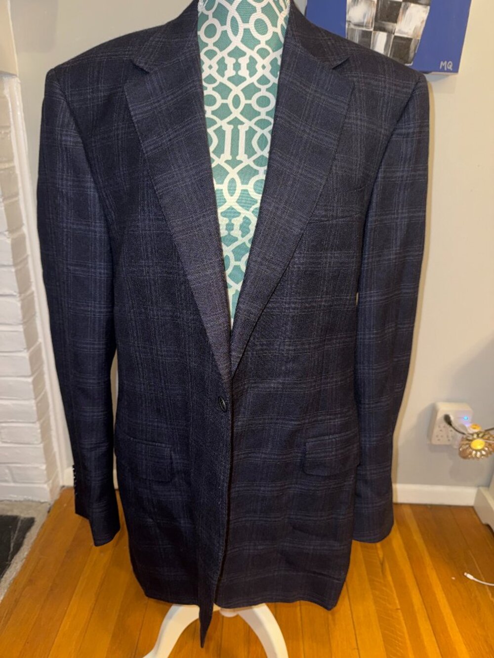 CANALI Men’s Navy Blue Plaid 100% Wool Blazer Jacket Made in Italy Size IT 54